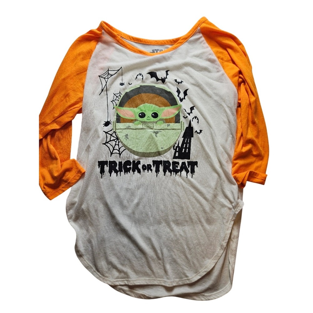 Star Wars Grogu Baby Yoda Halloween Trick or Treat Raglan Shirt Orange White XL